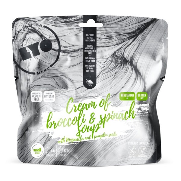 LyoFood | Cream of broccoli and spinach soup with Mozarella and pumpkin seeds | Frysetørket mat | 60g