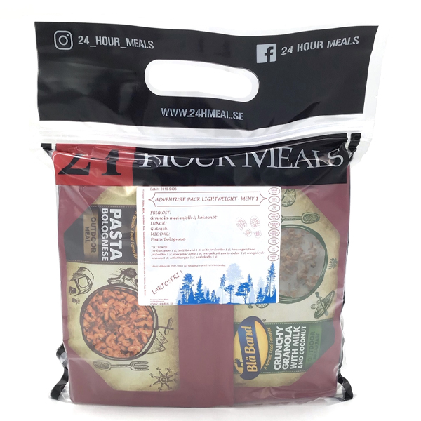 24 Hour Meals | Adventure pack Lightweight Meny 1 Lactos Free | Frysetørket mat | 900g