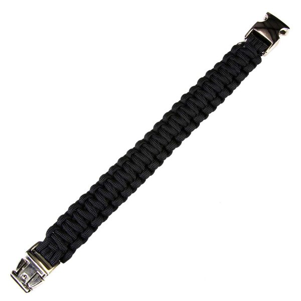 Paracord armbånd sølv spenne K2139 9 tommer Svart
