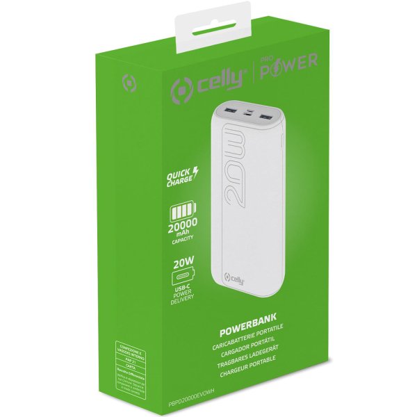 Celly bærbar powerbank 20000 mAh hvit