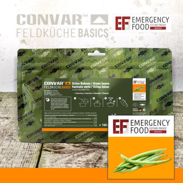 Convar Emergency Food | Emergency Grønne bønner | Frysetørket mat | 160g