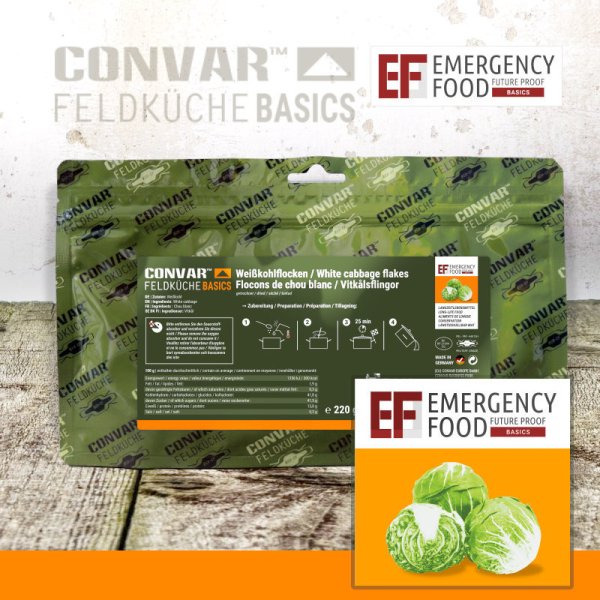 Convar Emergency Food | White cabbage flakes | Frysetørket mat | 220g