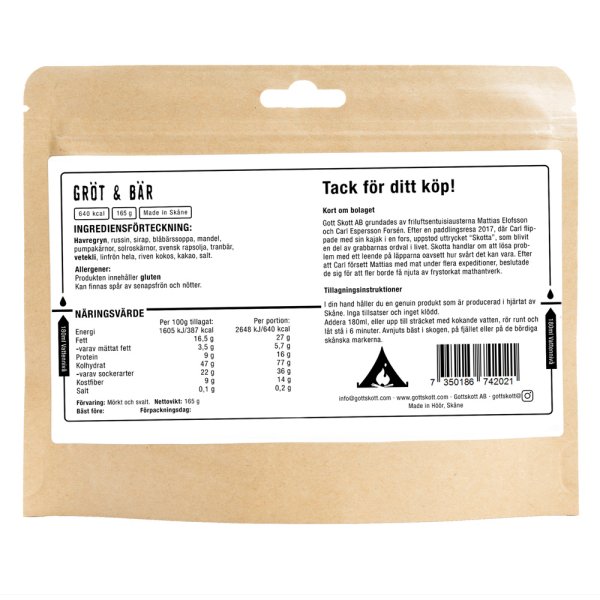 Gott Skott | Grøt | Friluftsmat | 165g