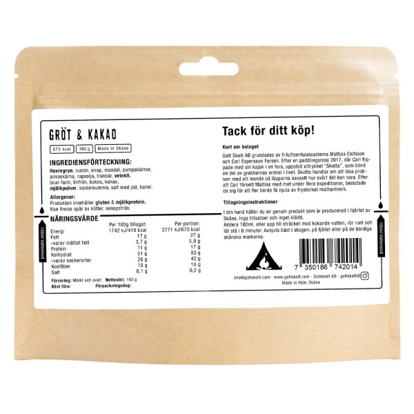 Gott Skott | Grøt & kakao | Utemat | 160g